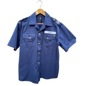 Cavi XL Navy Blue Military-Inspired gold tone Button/epaulettes Streetwear Shirt